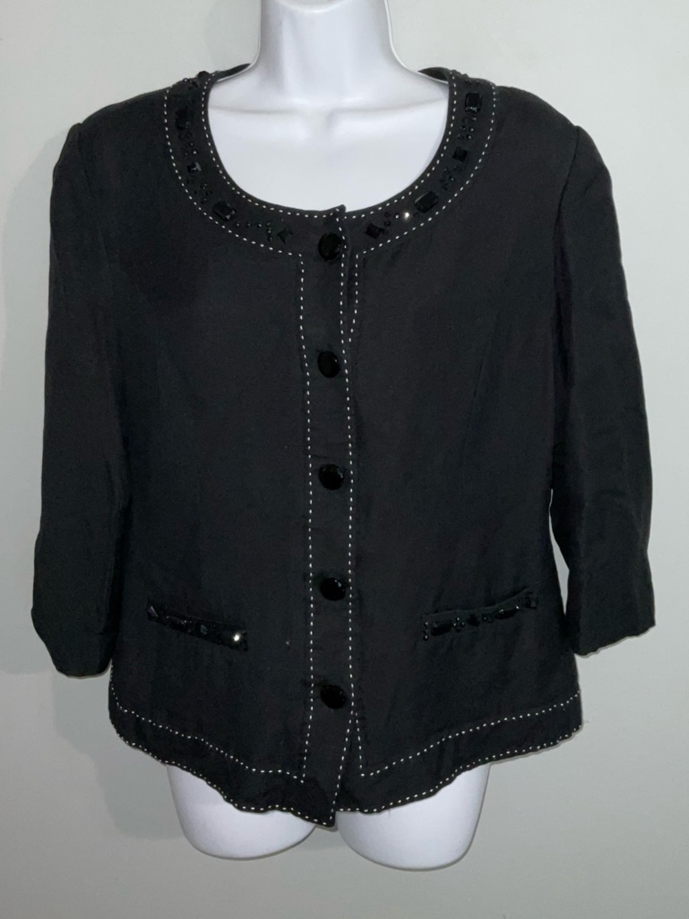 Dressbarn  Bead Embellished Linen Blend Blazer Large
